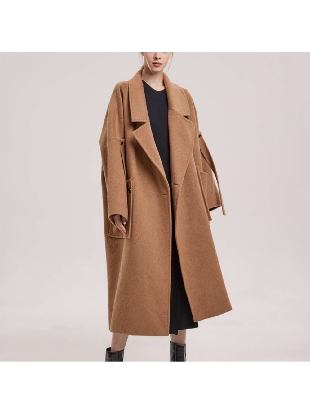 Londyn Shawl Collar 100% Marino Wool Coat - NAP, Oversized Camel Wool Coat